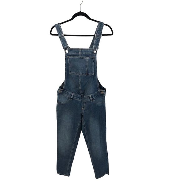 MNG by Mango Medium Blue Pocket Maternity Skinny Overalls Size Small NWT - Picture 2 of 12